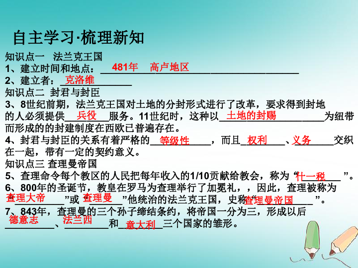 2018年秋九年级历史上册第3单元封建时代的欧洲第7课法兰克王国课件