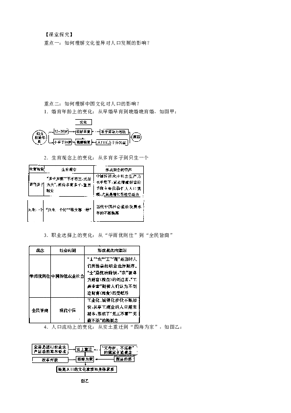 地域文化与人口学案_湘教版必修二 第一章人口与环境 第四节 地域文化与人口