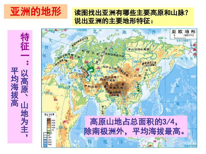 第六章  认识大洲 第一节 亚洲及欧洲 (第二课时) 亚洲的地形 特征一