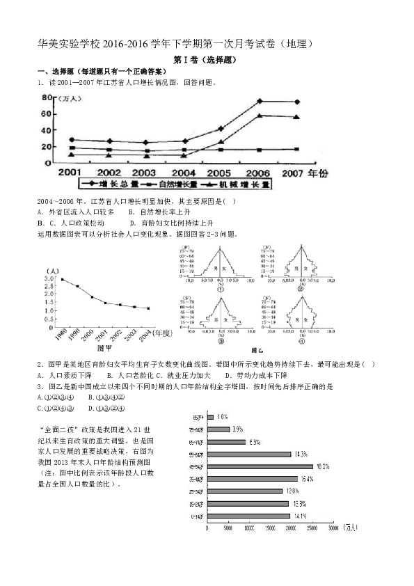 人口问题月考试题_09年高考试题调研 人口问题(2)