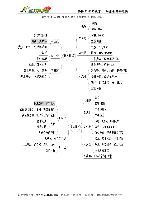 1-5.2四大地理区域的划分和北方地区和南方地区 同步训练