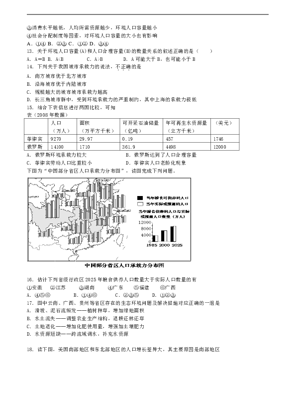 下列关于人口与环境_人口与环境思维导图(3)