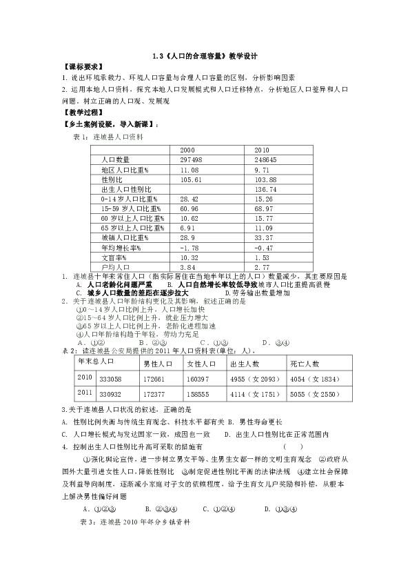 人口的合理容量教学设计_人口合理容量知识导图