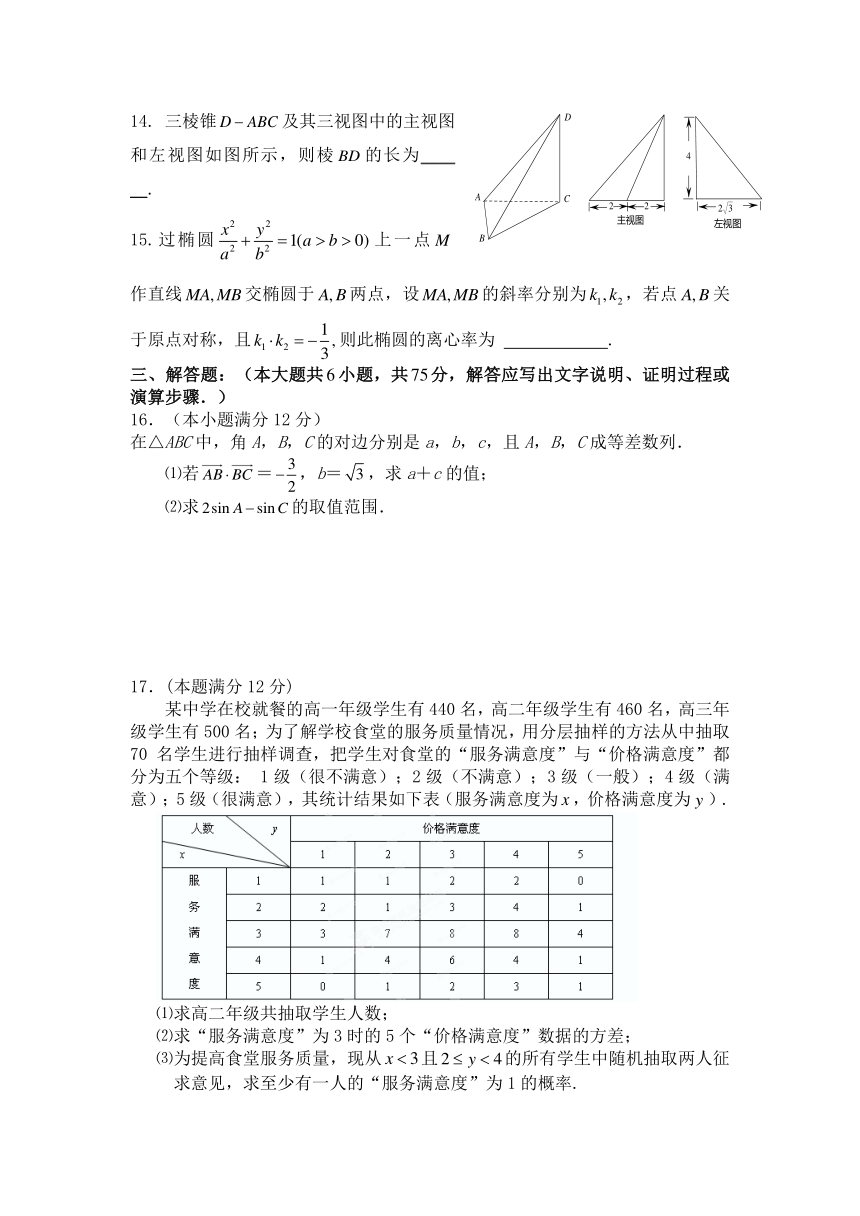 江西省于都实验中学2013届高三下学期第一次周考数学（文）试题