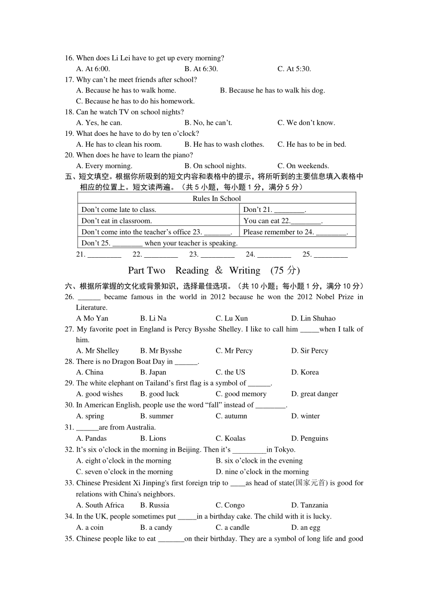 蕲春县2013年初中语数英三科综合能力测评--英语试卷