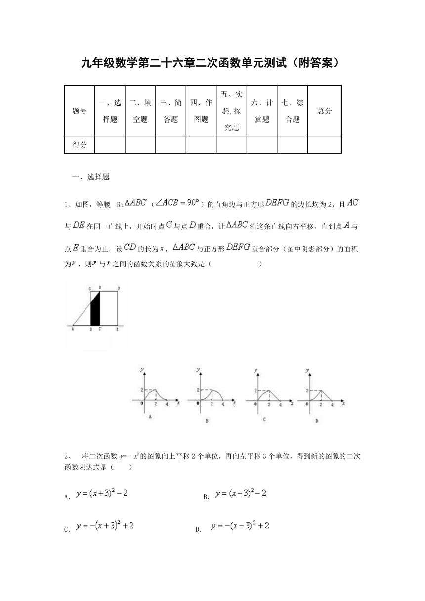 九年级上册数学第二十六章二次函数单元测试（附答案）